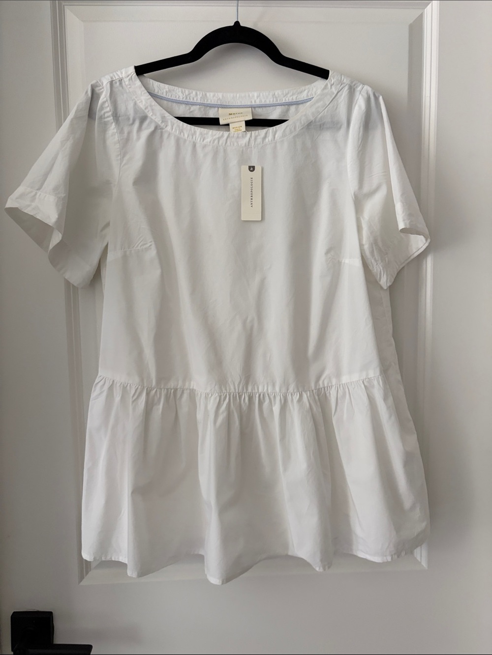 Maeve Anthropologie White Cotton Peplum Short-Sleeve Top